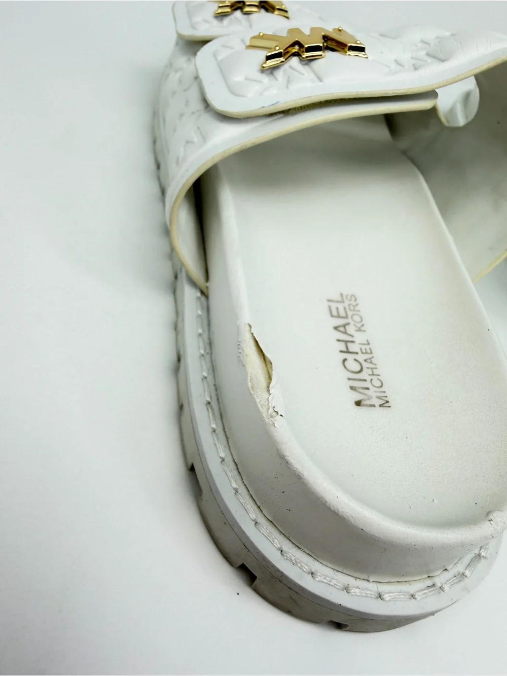 Michael Kors White MK Logo Slide Sandals Women 8.5M